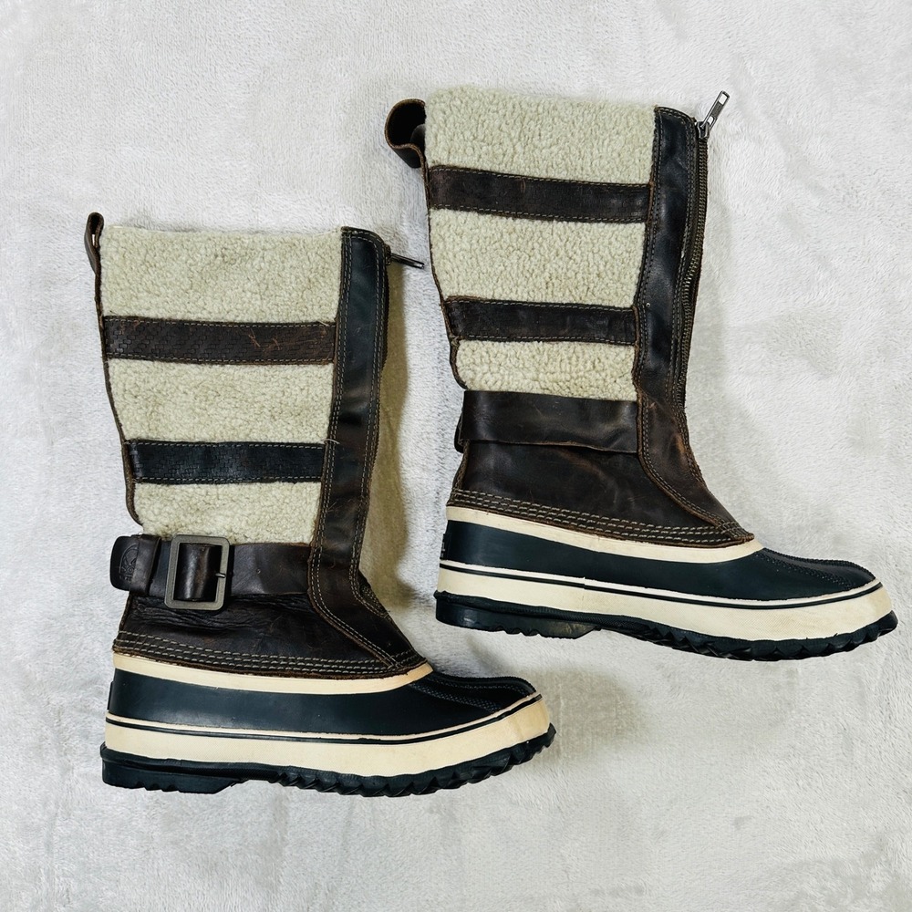 Sorel Boots Women 6 Brown Leather Shearling Waterproof Winter Snow